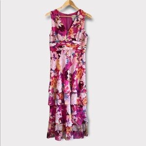 Adrianna Papell Floral Silk Ruffle Dress Pink Size 8